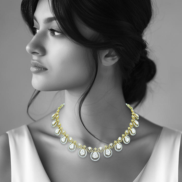 Graceful Polki Diamond Necklace with Intricate Chain